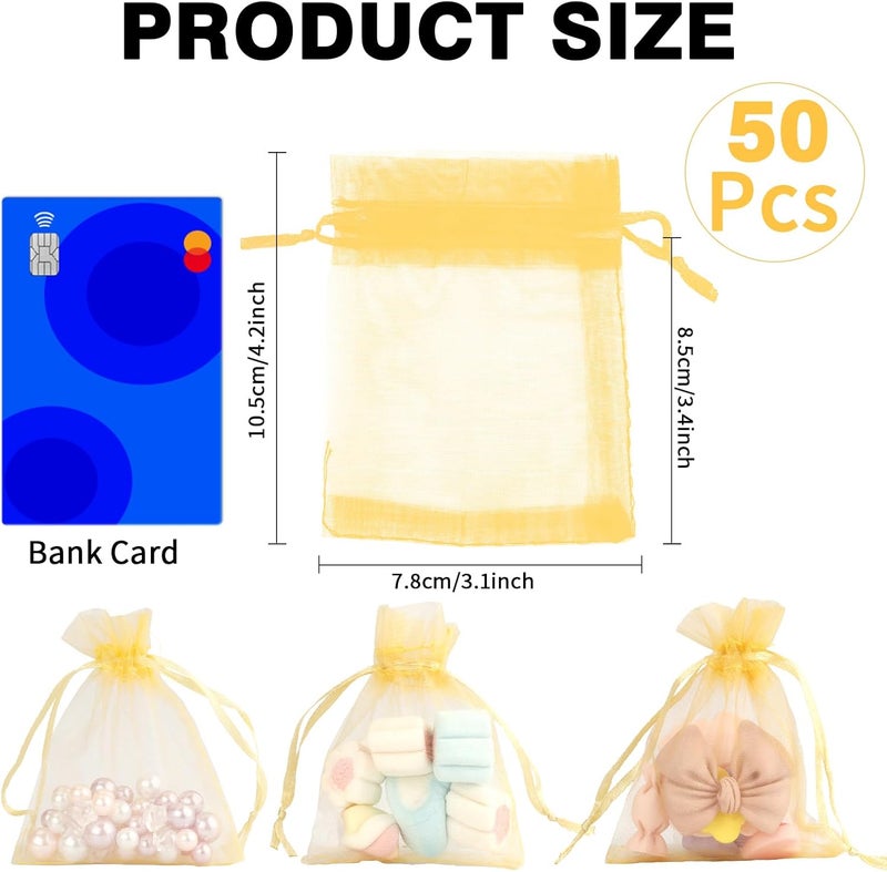 BOEIAC Gold Organza Bags - 50Pcs, Sheer 3 x 4 inch Jewelry & Party Favor Bags with Drawstring, Mini Mesh Gift Pouches for Wedding & Christmas - Image 2